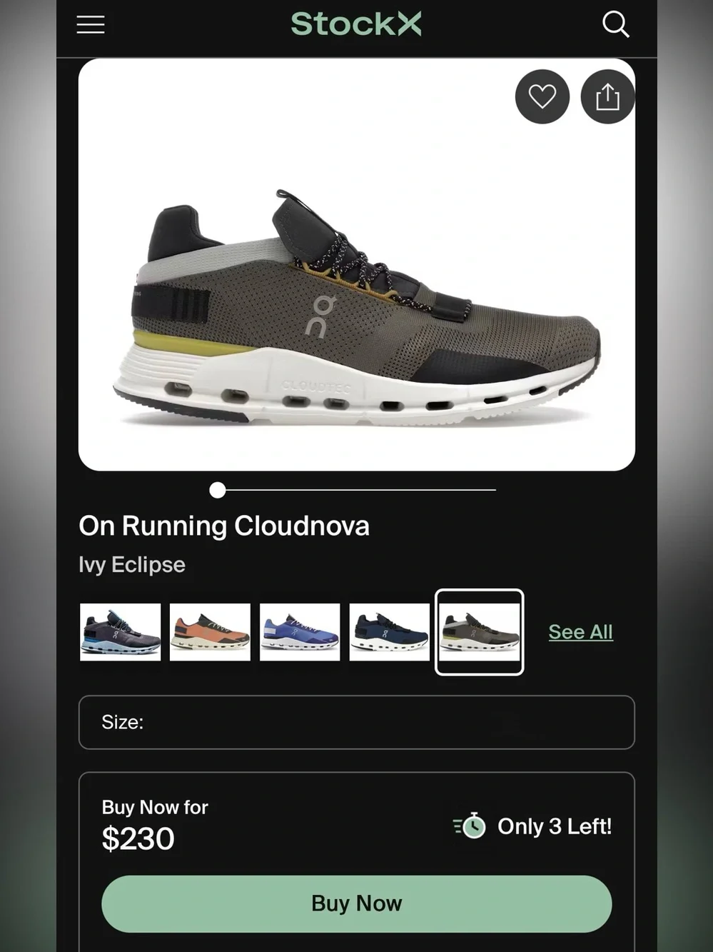 Men On Cloud Cloudnova Running Sneakers Ivy Eclipse ‘26 Green Shoes Gently Worn